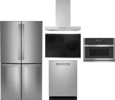 5 Piece Package Includes Refrigerator, Cooktop, Wall Oven, Hood And Dishwasher
